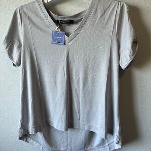 Womens Grey V-Neck Blouse with Open Shoulder